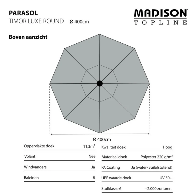 Madison Parasol Timor luxe 400cm grijs