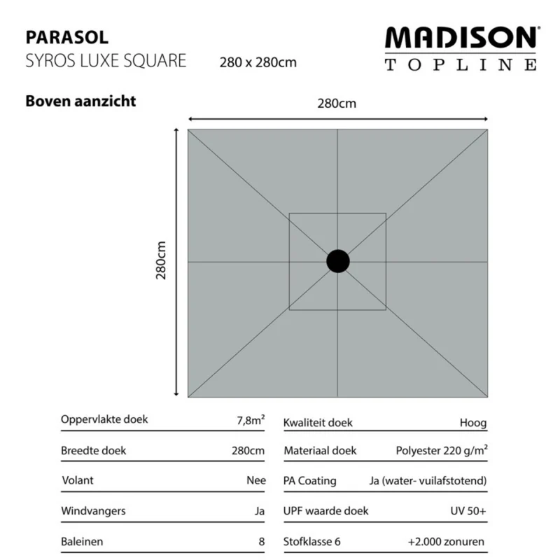 Madison Syros luxe parasol 280x280cm grijs