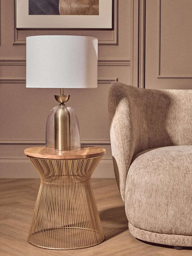 Sellis Clear Glass and Antique Brass Finish Metal Table Lamp