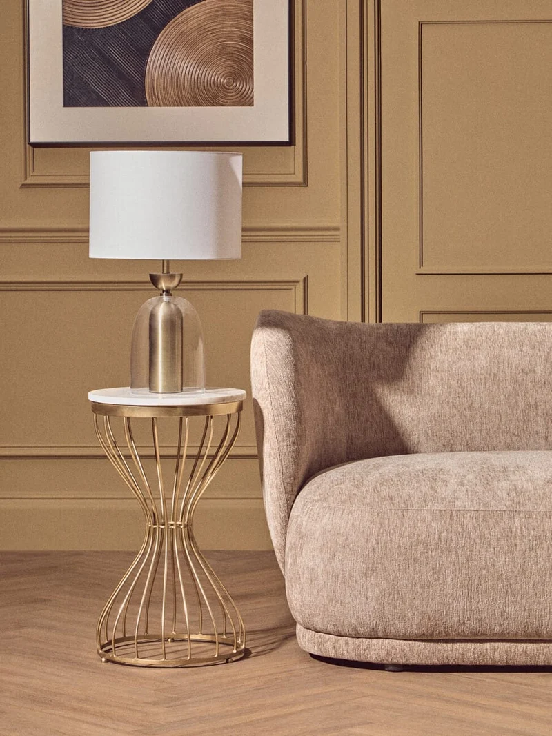 Sellis Clear Glass and Antique Brass Finish Metal Table Lamp