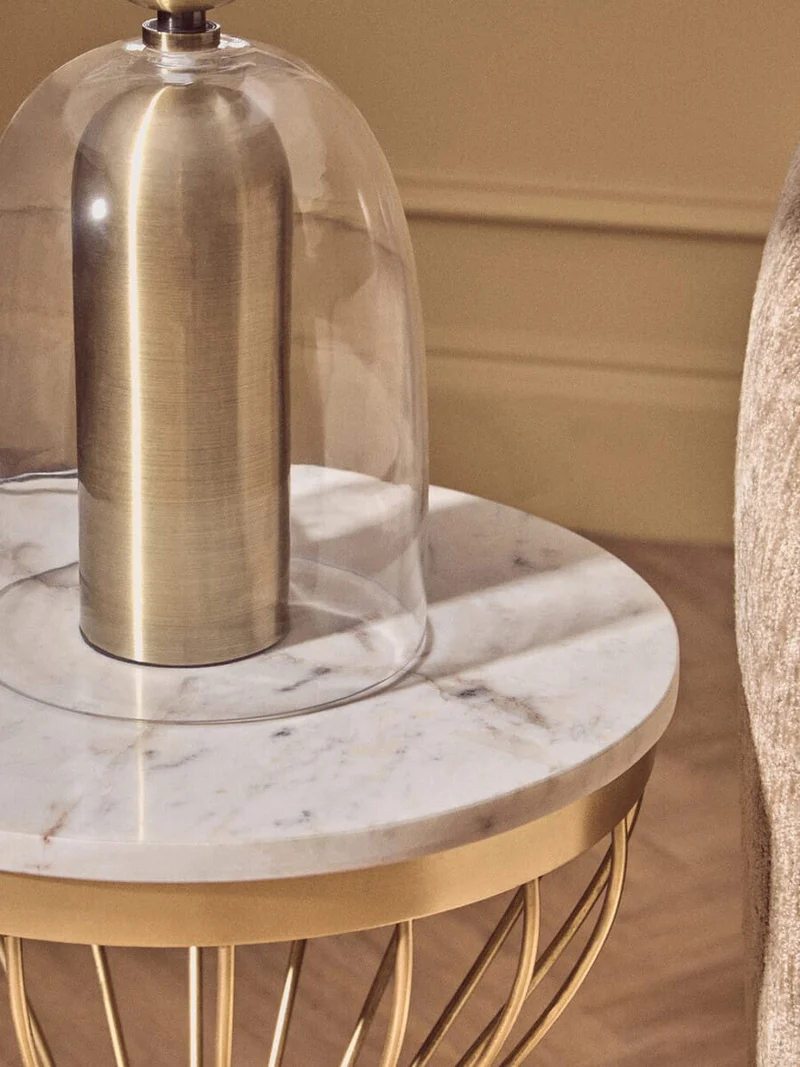 Sellis Clear Glass and Antique Brass Finish Metal Table Lamp