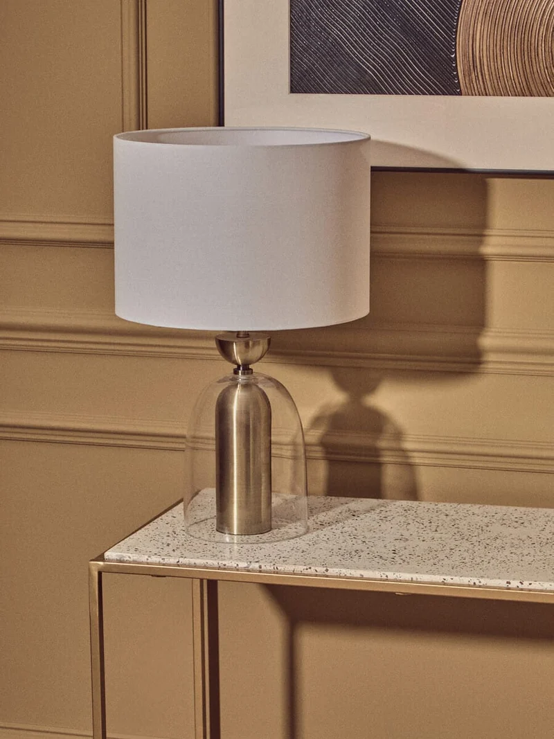 Sellis Clear Glass and Antique Brass Finish Metal Table Lamp
