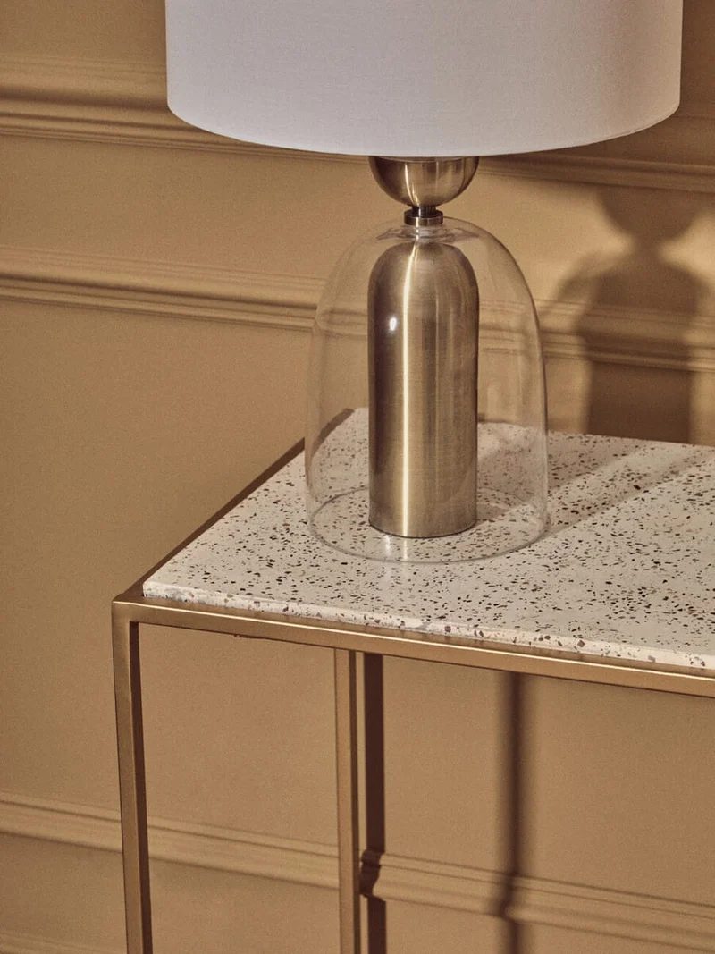 Sellis Clear Glass and Antique Brass Finish Metal Table Lamp