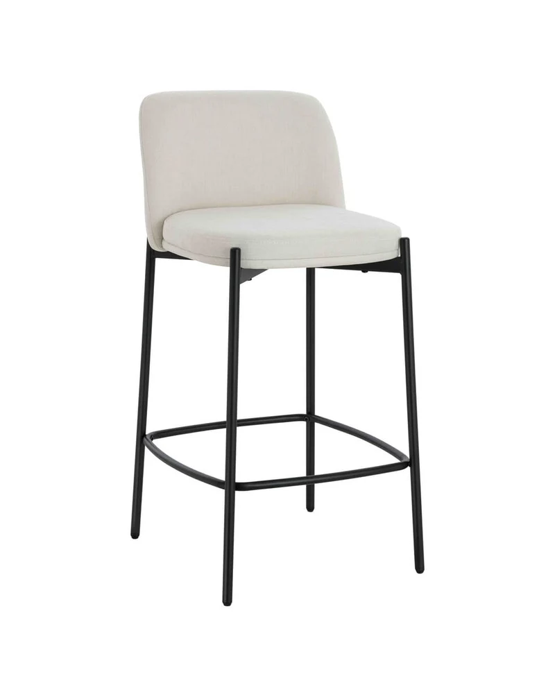 Maxwell Set of Two Beige Textured Fabric Bar Chairs with Black Legs
