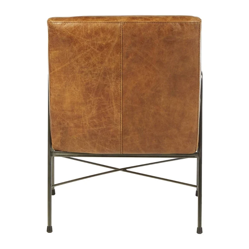 Hoxton Light Brown Genuine Leather and Iron Lounge Chair