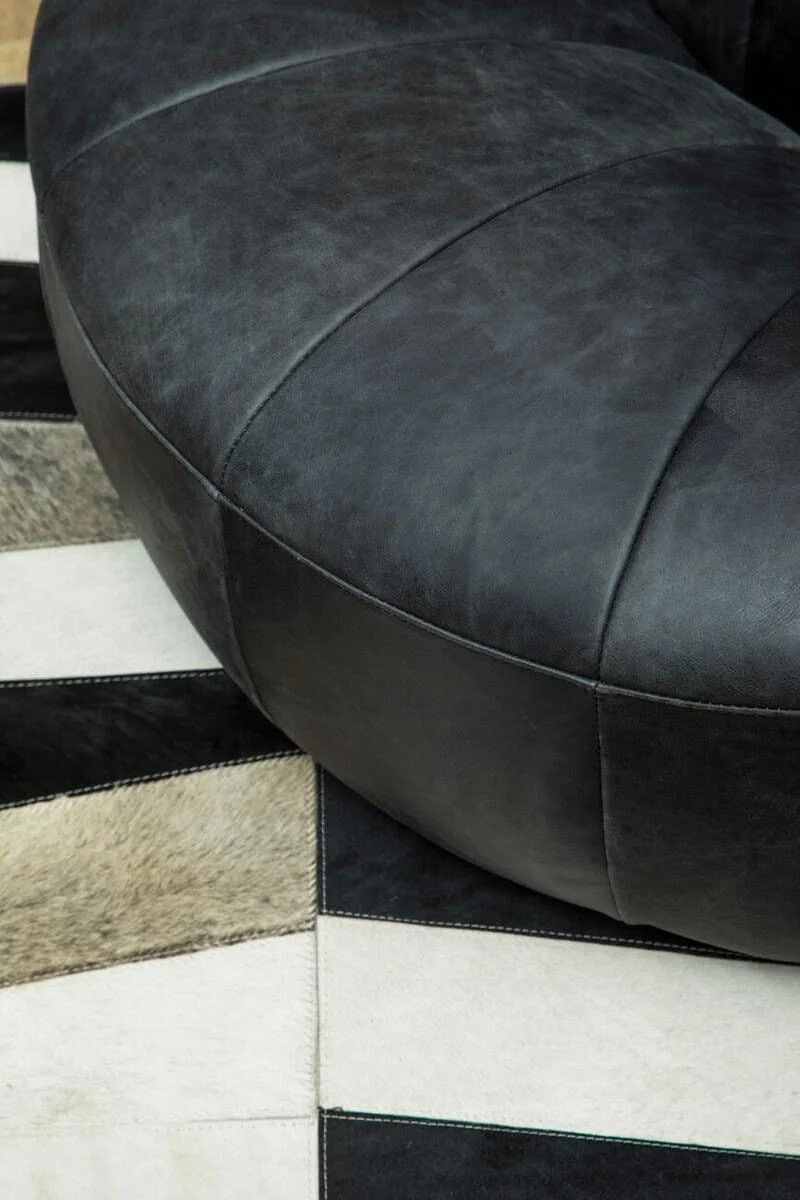 Hoxton Antique Black Leather Lounge Cocoon Chair