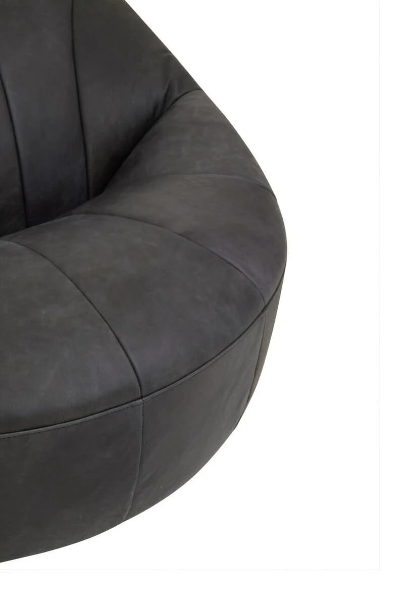 Hoxton Antique Black Leather Lounge Cocoon Chair