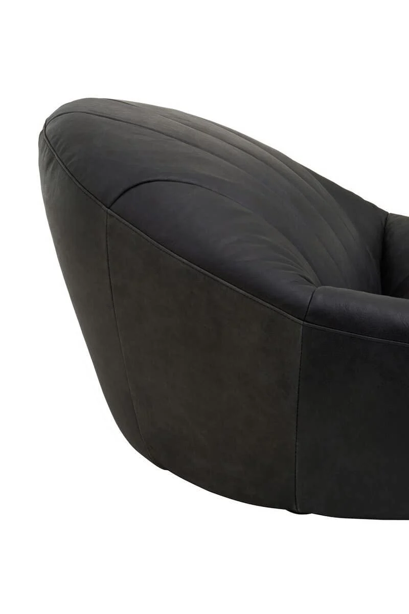 Hoxton Antique Black Leather Lounge Cocoon Chair