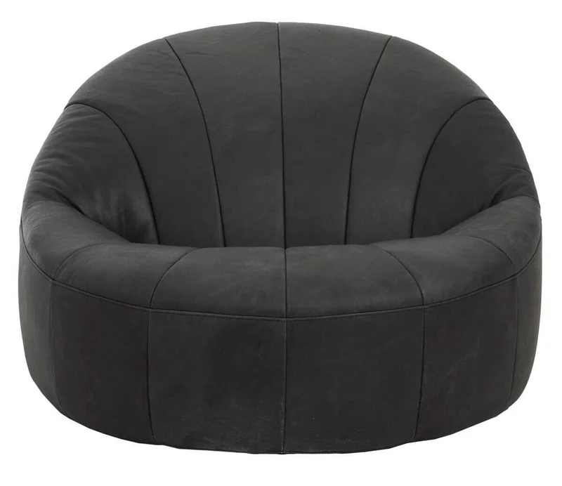 Hoxton Antique Black Leather Lounge Cocoon Chair