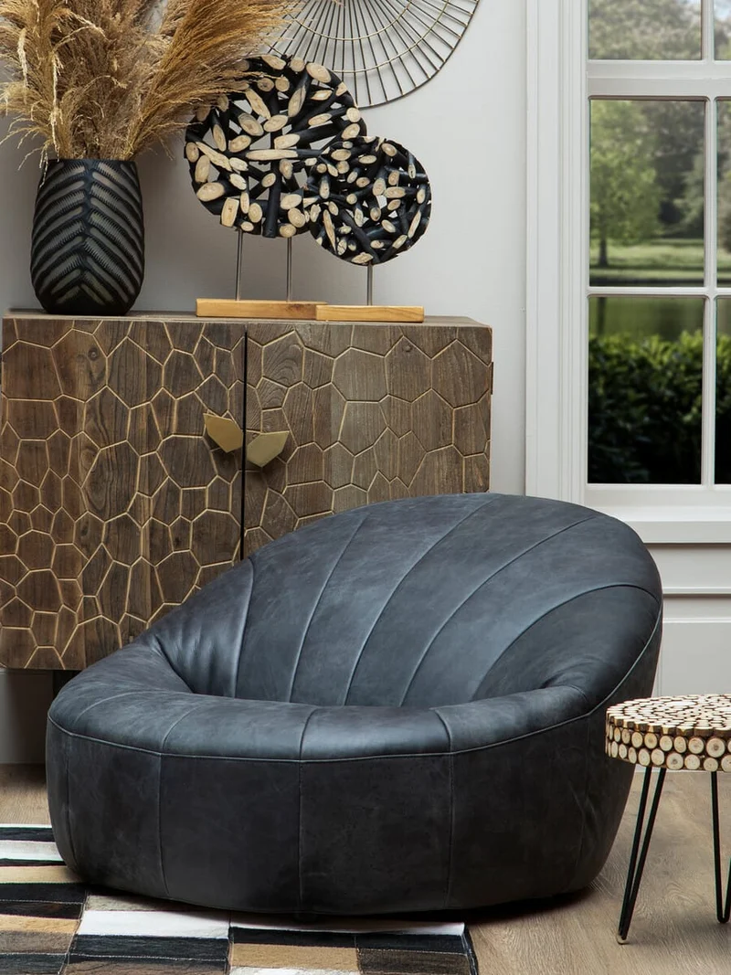 Hoxton Antique Black Leather Lounge Cocoon Chair