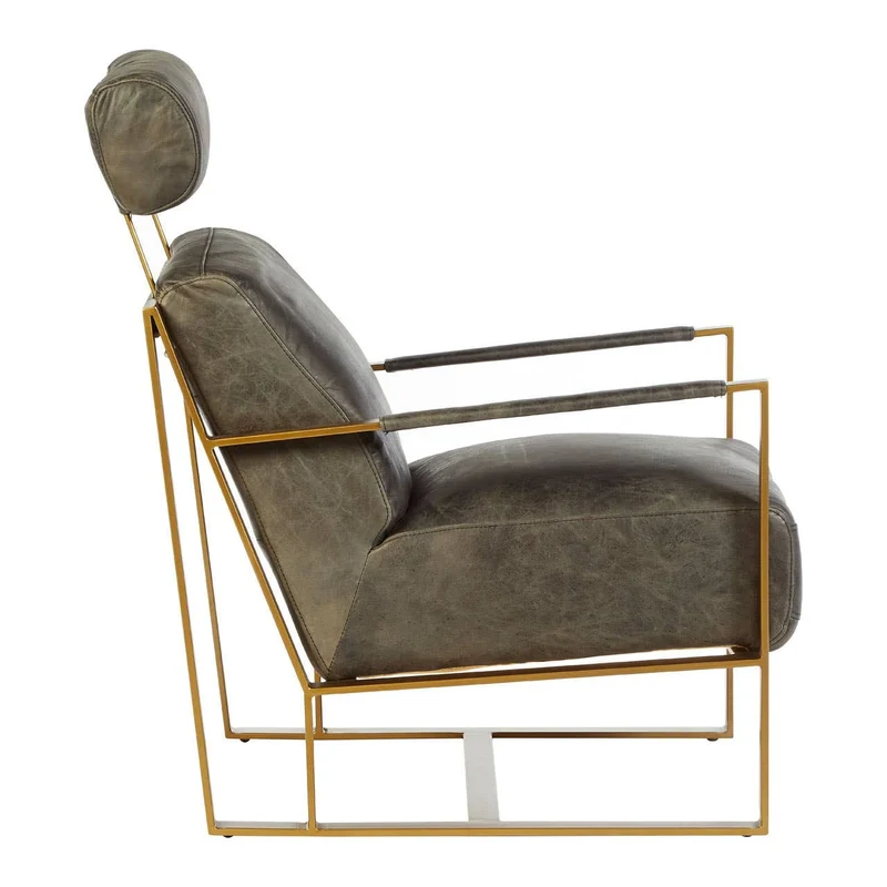 Hoxton Grey Leather Lounge Chair with Rose Gold Finish Frame