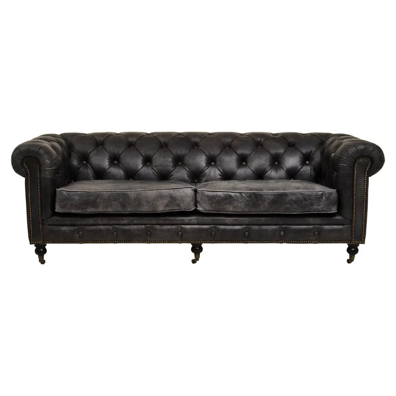 Hoxton Antique Black 3 Seat Chesterfield Leather Sofa