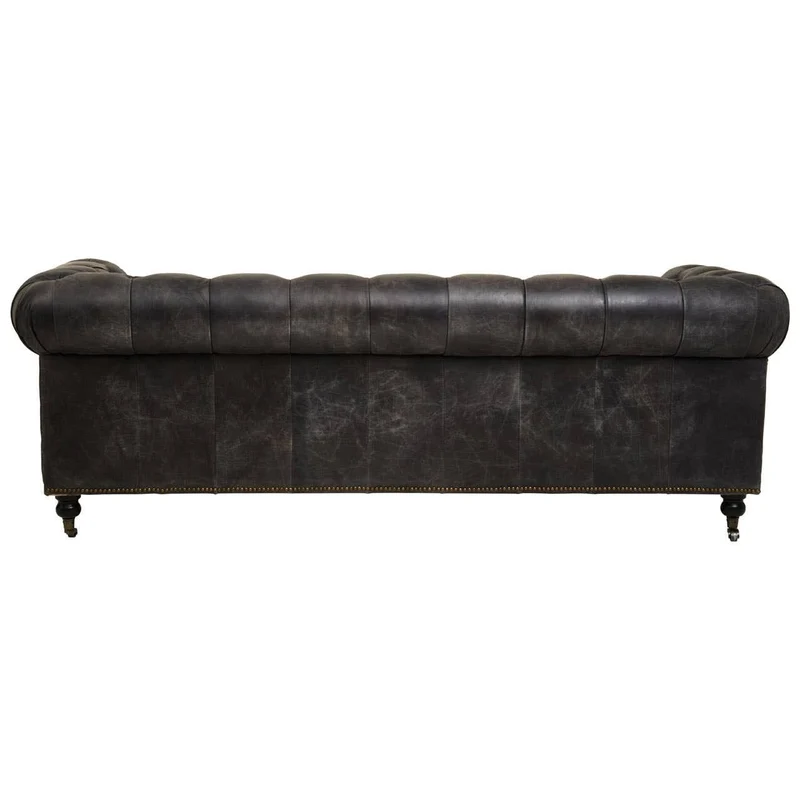 Hoxton Antique Black 3 Seat Chesterfield Leather Sofa