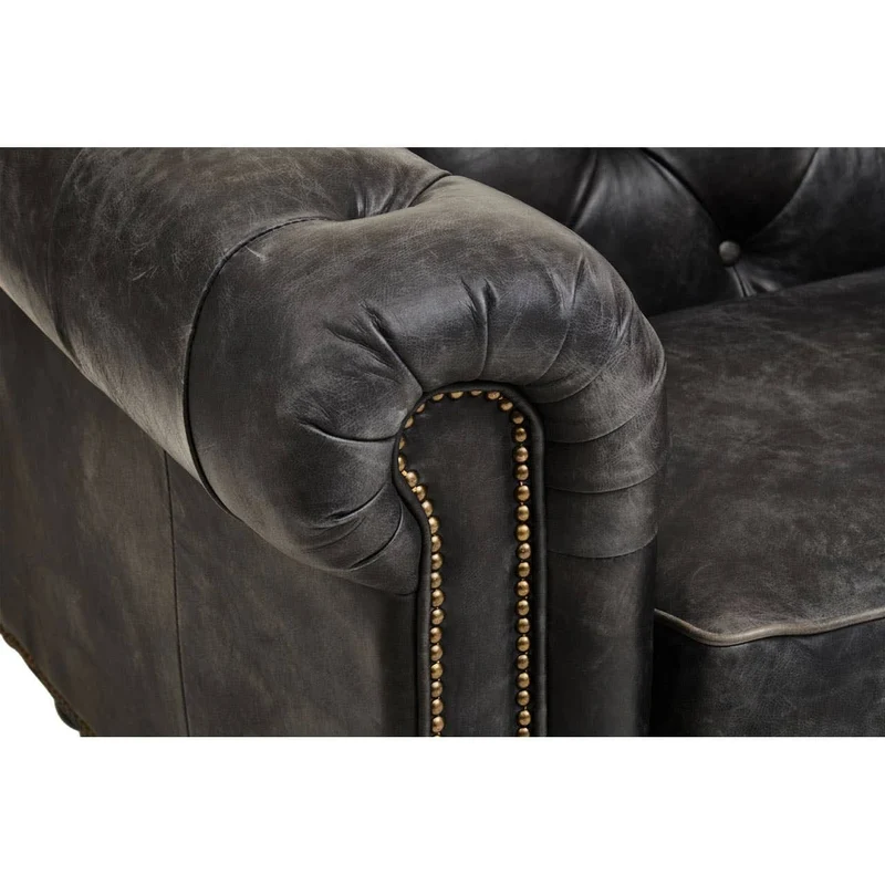 Hoxton Antique Black 3 Seat Chesterfield Leather Sofa