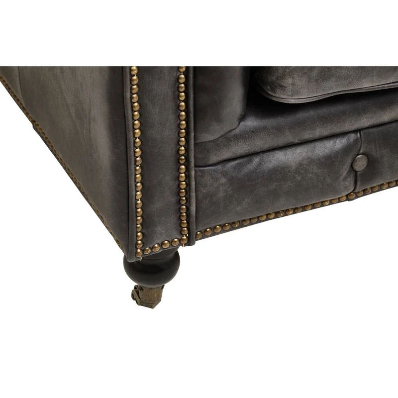 Hoxton Antique Black 3 Seat Chesterfield Leather Sofa