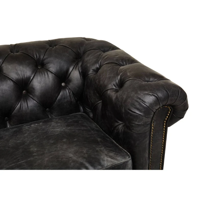 Hoxton Antique Black 3 Seat Chesterfield Leather Sofa