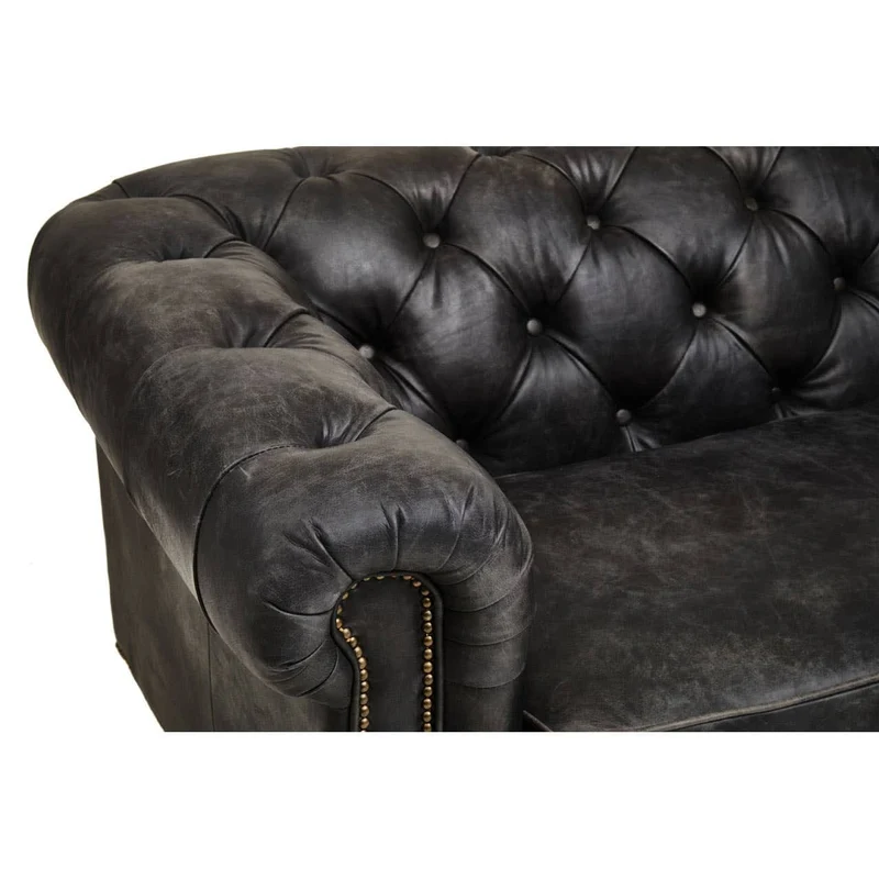 Hoxton Antique Black 3 Seat Chesterfield Leather Sofa