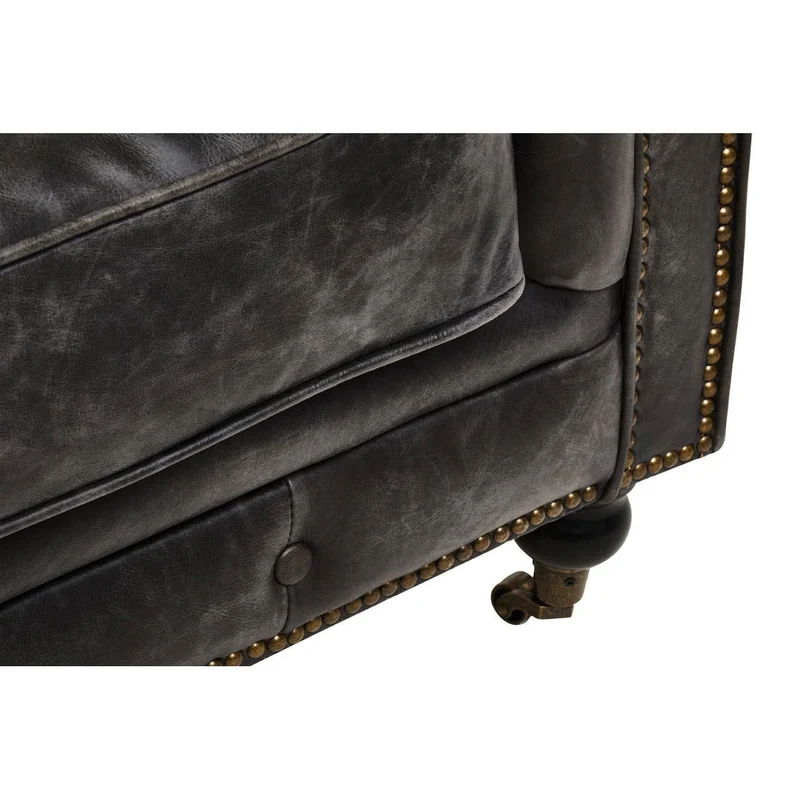 Hoxton Antique Black 3 Seat Chesterfield Leather Sofa