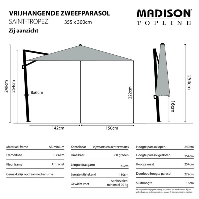 Madison Parasol Saint-Tropez 355x300cm Ecru
