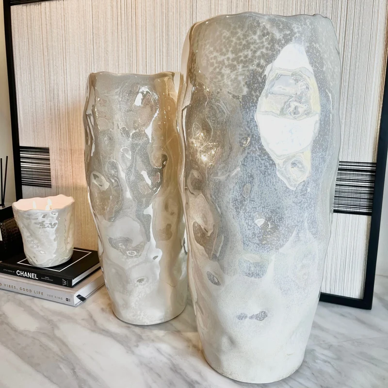 Lucienne Large Pearlescent Abstract Decorative Vase | OUTLET