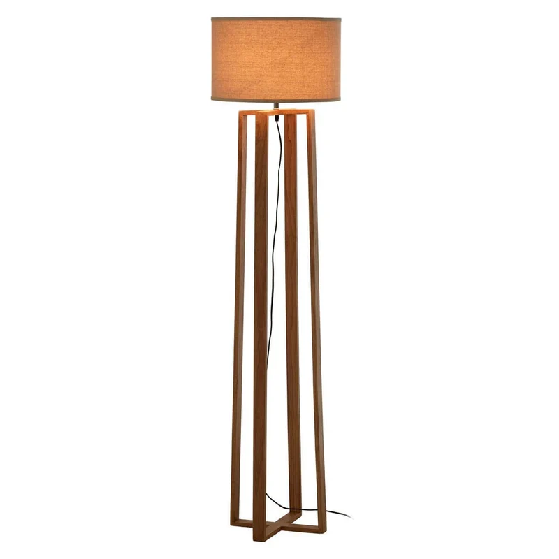Lea Wooden Floor Lamp with Light Brown Shade