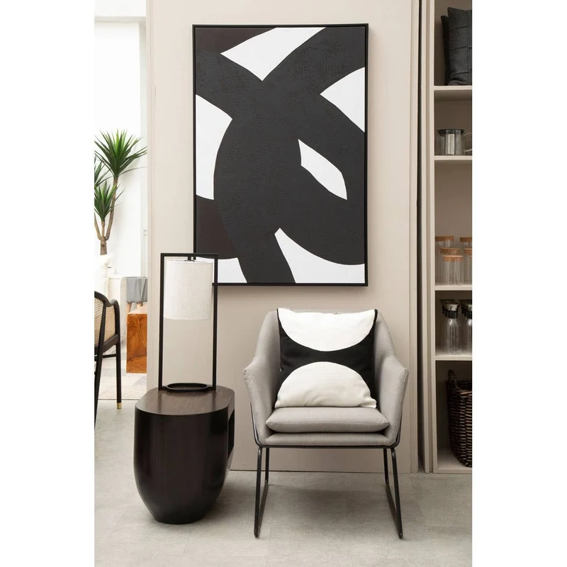 Lara Black Metal Table Lamp with Grey Shade