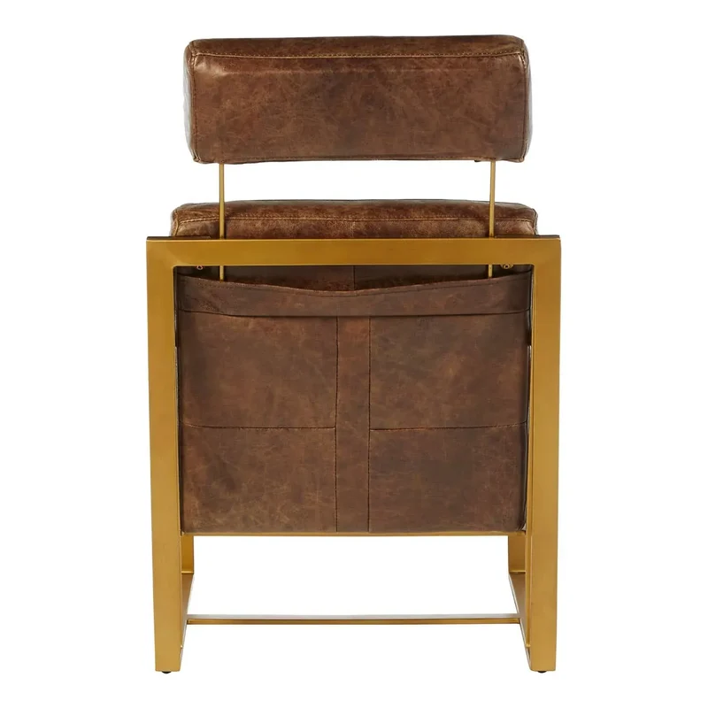 Hoxton Brown Leather Lounge Chair with Rose Gold Iron Frame