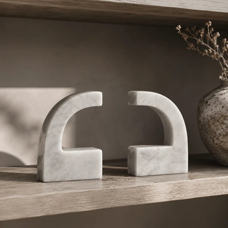 Zoro White Marble Set of Two Comma Bookends