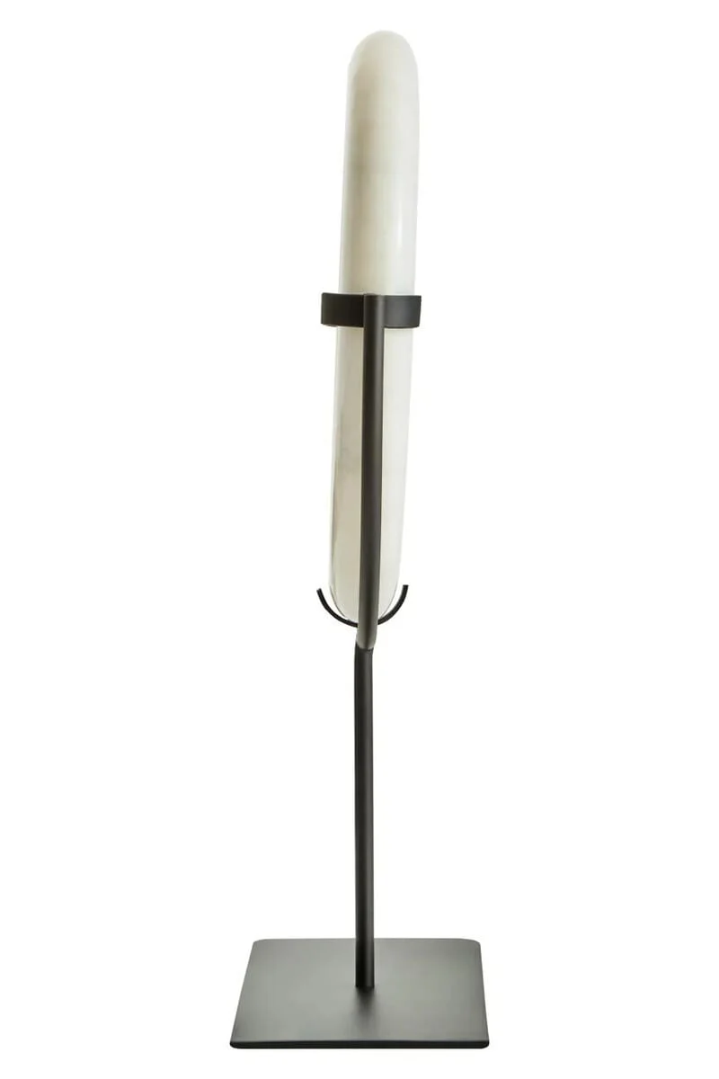Zoro White Marble Ring Sculpture on Metal Stand