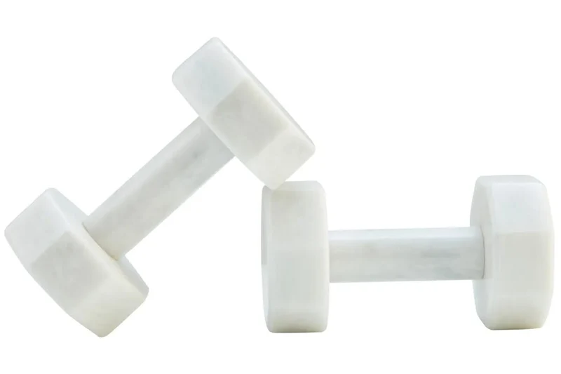 Zoro Set of Two Decorative White Marble Dumbbells