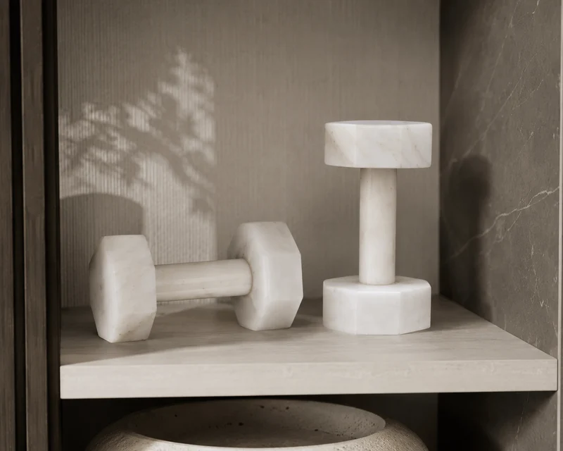 Zoro Set of Two Decorative White Marble Dumbbells