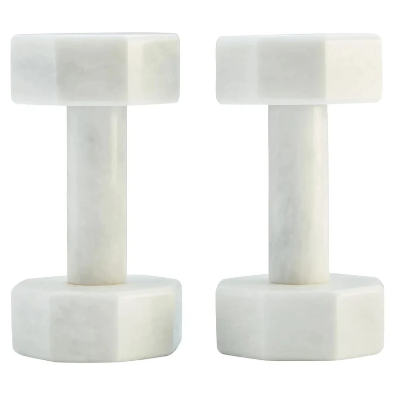 Zoro Set of Two Decorative White Marble Dumbbells