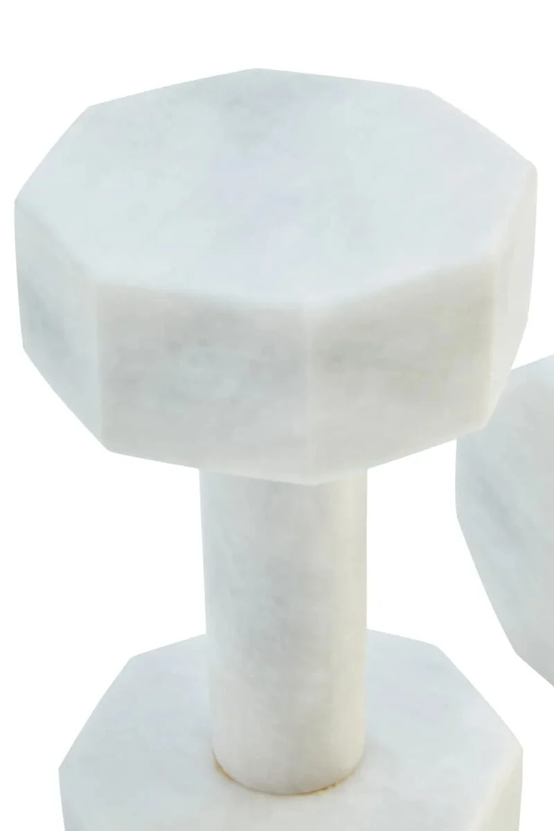 Zoro Set of Two Decorative White Marble Dumbbells