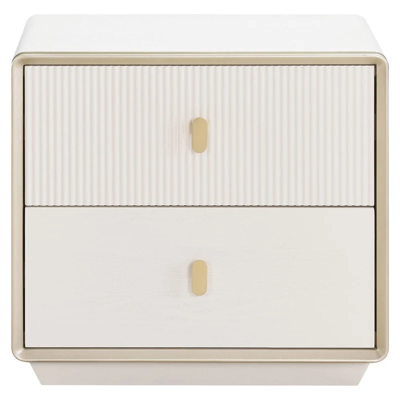 Dorsino Ivory Wood Veneer Two Drawer Bedside Table