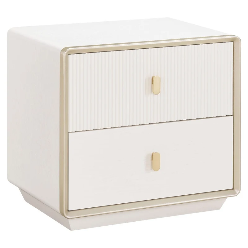 Dorsino Ivory Wood Veneer Two Drawer Bedside Table