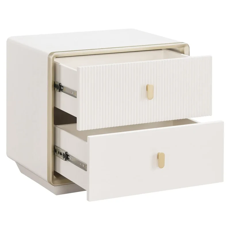 Dorsino Ivory Wood Veneer Two Drawer Bedside Table