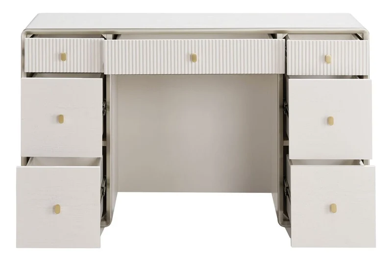 Dorsino Ivory Wood Veneer Seven Drawer Dressing Table