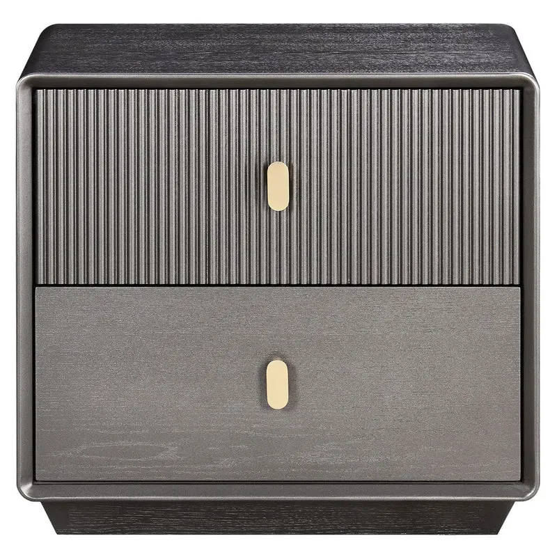 Dorsino Brown Grey Wood Veneer Two Drawer Bedside Table