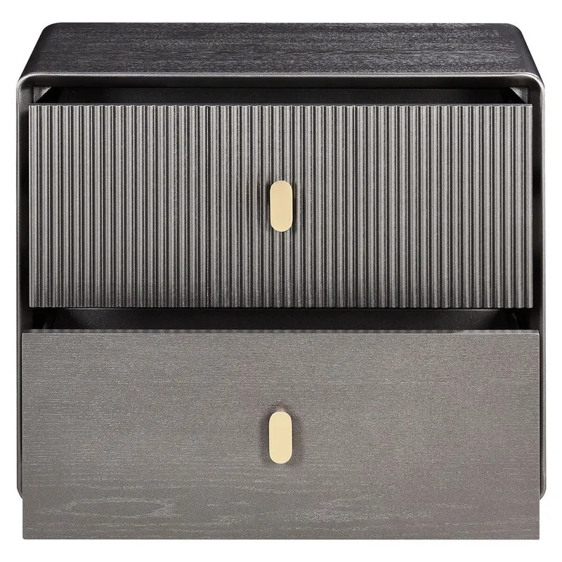 Dorsino Brown Grey Wood Veneer Two Drawer Bedside Table