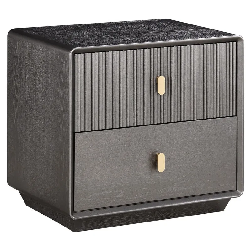 Dorsino Brown Grey Wood Veneer Two Drawer Bedside Table