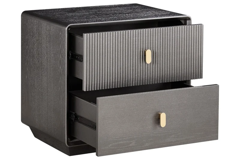 Dorsino Brown Grey Wood Veneer Two Drawer Bedside Table