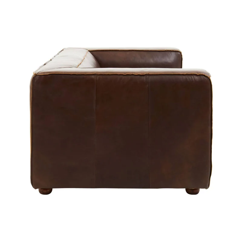 King Two Seater Antique Brown Leather Sofa