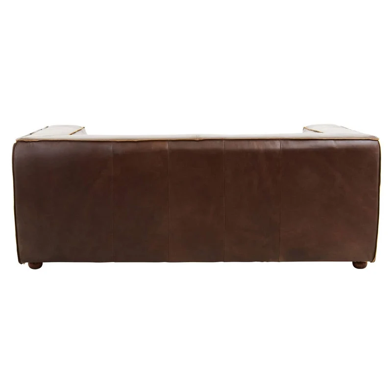 King Two Seater Antique Brown Leather Sofa