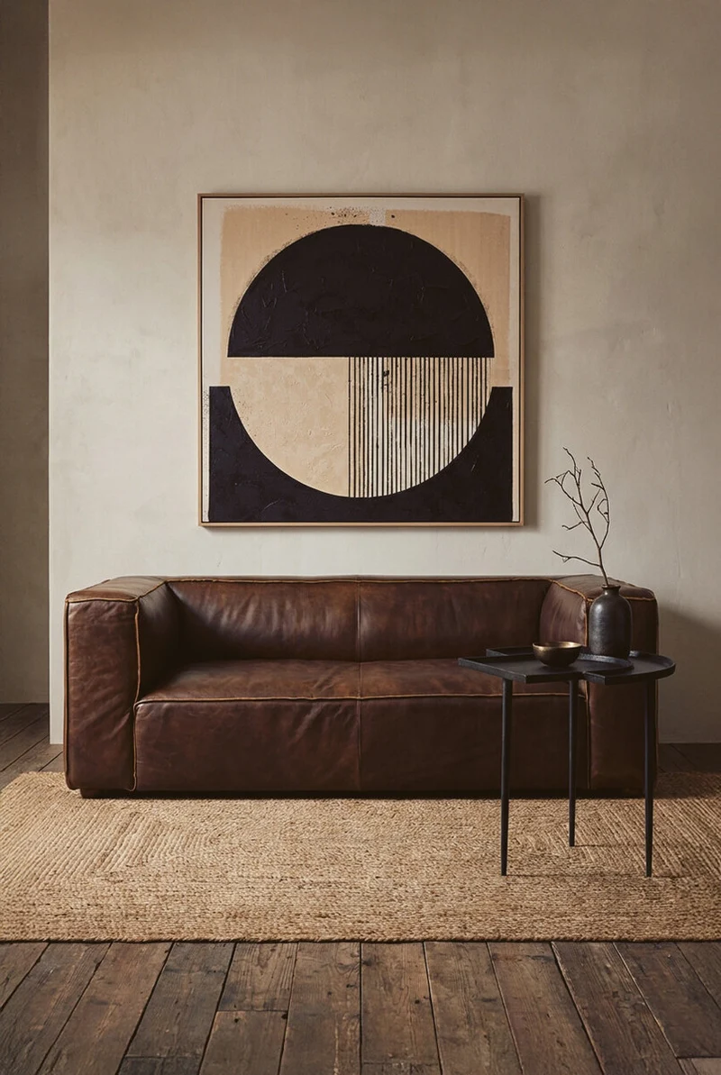 King Two Seater Antique Brown Leather Sofa