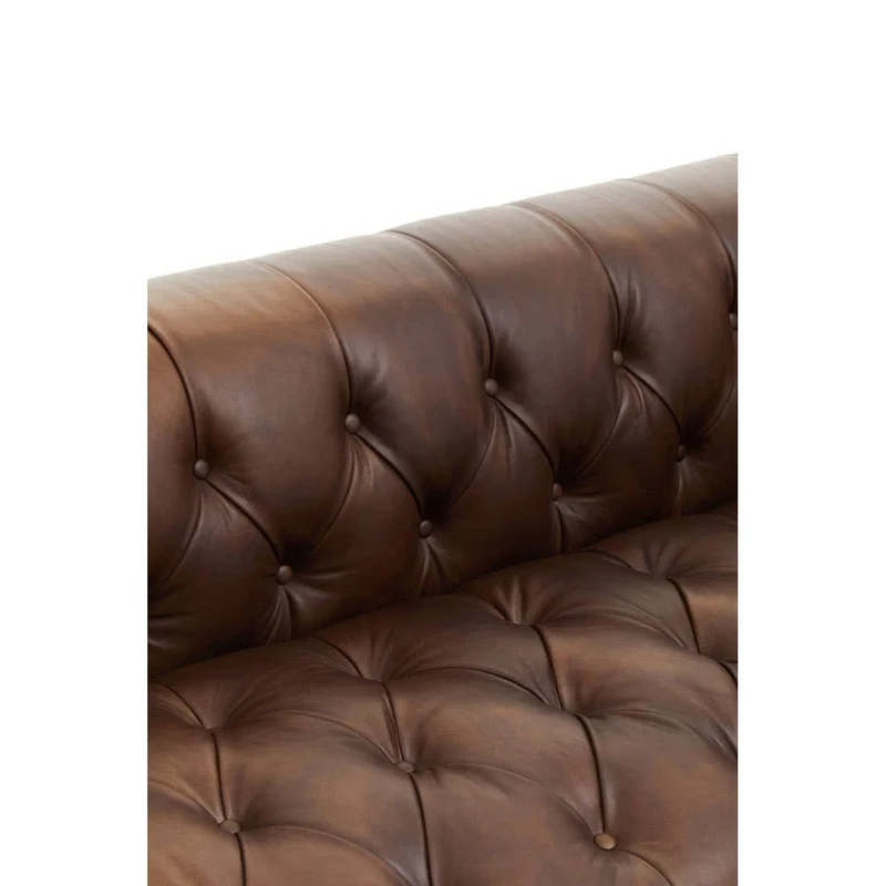 King Three Seater Modern Chesterfield Dark Brown Leather Sofa
