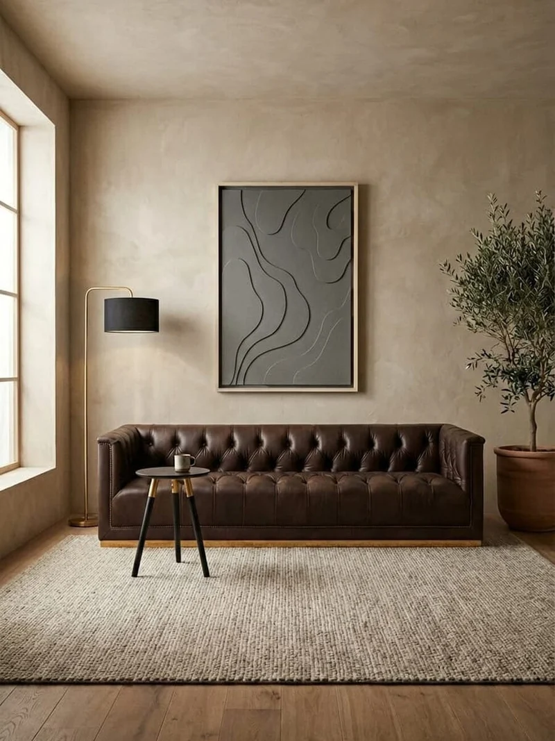 King Three Seater Modern Chesterfield Dark Brown Leather Sofa