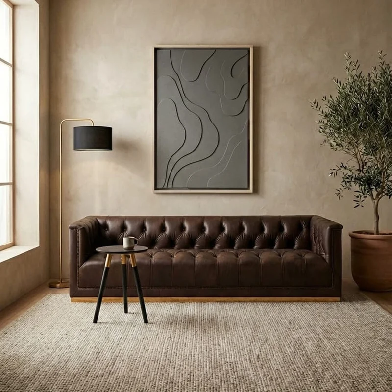 King Three Seater Modern Chesterfield Dark Brown Leather Sofa