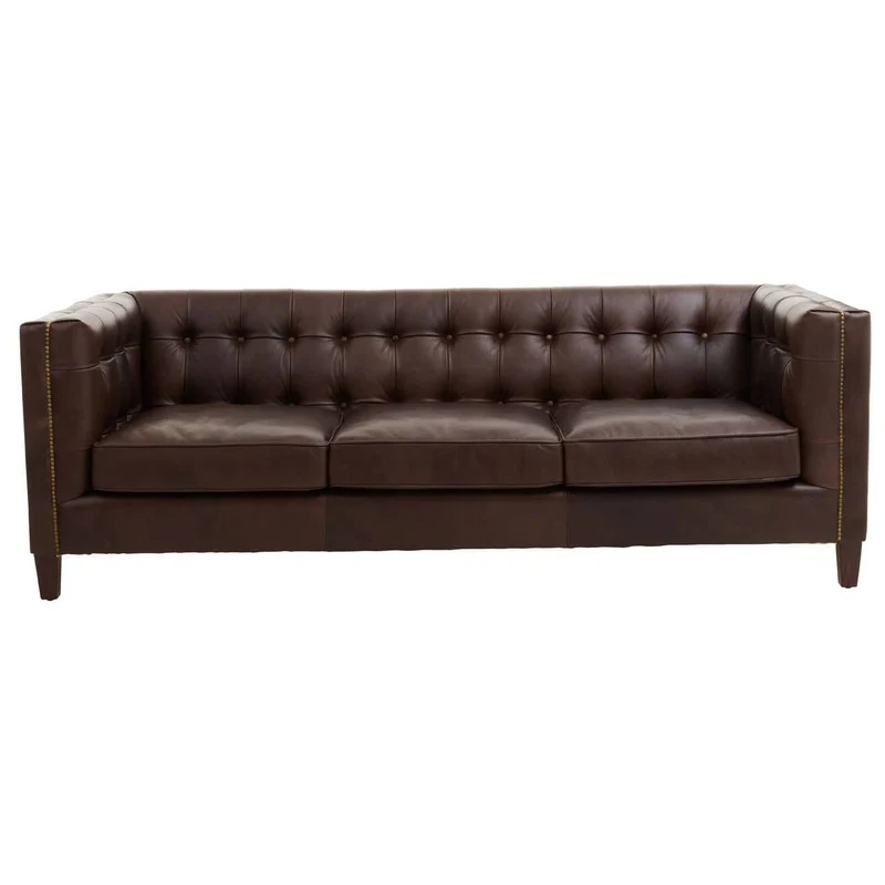 King Three Seater Dark Brown Leather Modern Chesterfield Sofa