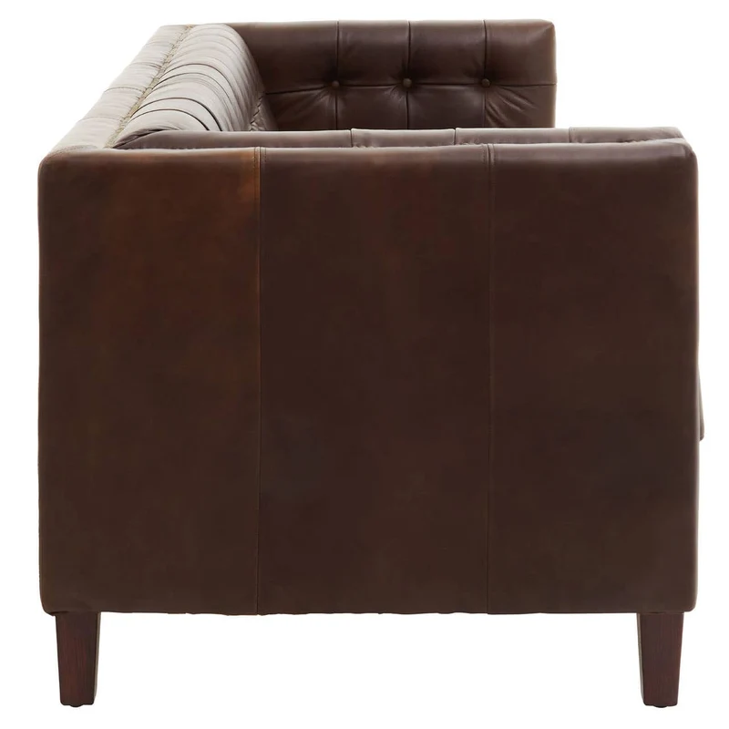 King Three Seater Dark Brown Leather Modern Chesterfield Sofa