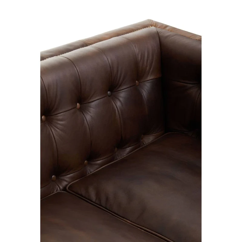King Three Seater Dark Brown Leather Modern Chesterfield Sofa